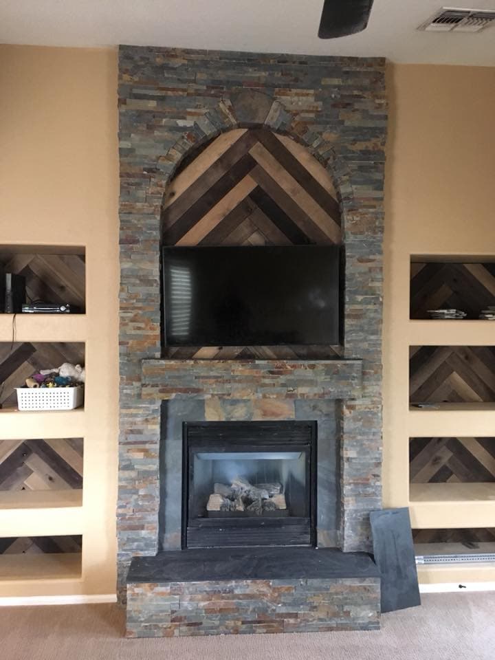 Rustic Stone Fireplace + Entertainment Center
